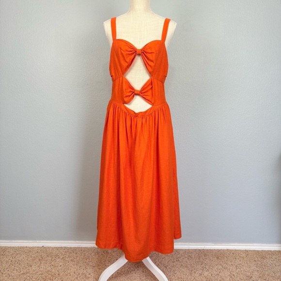 Fe Noel X Target Double Cut Out Midi Dress Orange Sz L - Picture 2 of 9